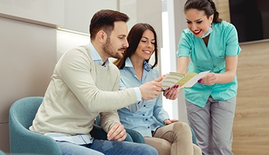 Patients consulting a dentist at a dental clinic