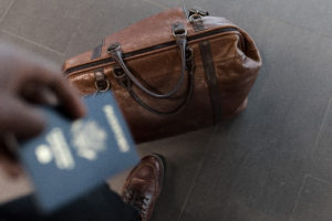 Suitcase and passport